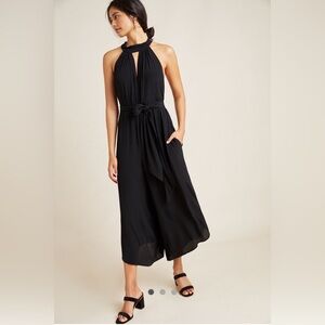 ANTHROPOLOGIE Geneva Halter Wide Leg Tie Front Black Jumpsuit - Size Medium